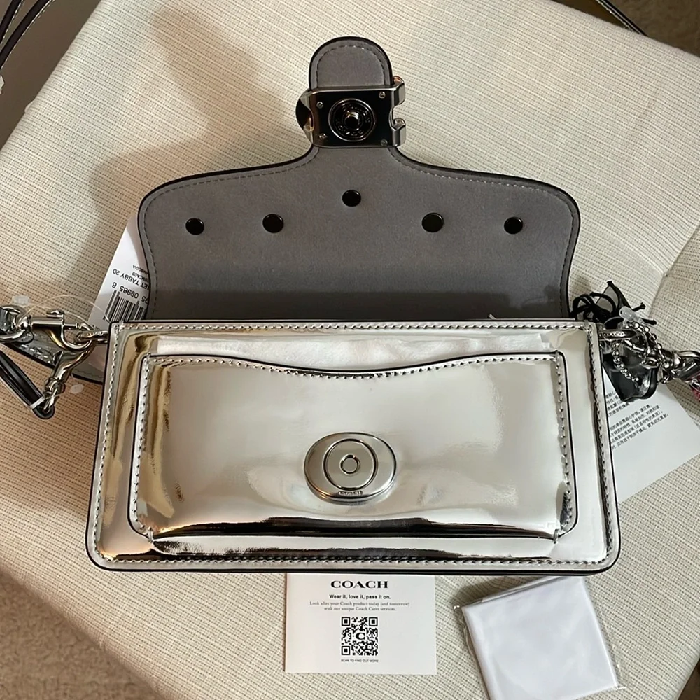 Coach Tabby 20 in Mirror Silver with Five Black Tea Roses NWT - Picture 13 of 17